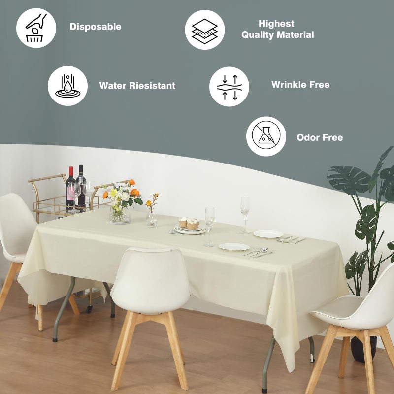 EVER SHINE Evershine (12-Pack Heavy Duty Plastic Table Covers Tablecloth (Reusable) (Rectangle 54" X 108", Ivory) - Image 2